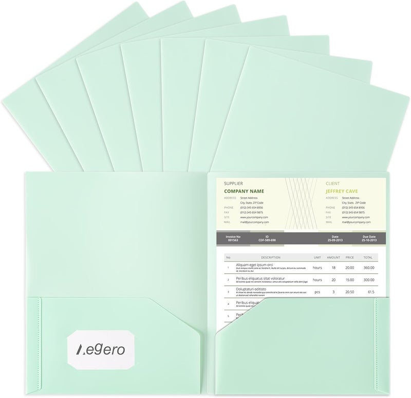 Aegero Plastic Folders with Pockets (7 Pack, Light Green), Durable Heavy Duty File Folders with Business Card Slot, 2-Pocket Folder for Schoolwork & Office,Letter Size - Image 1